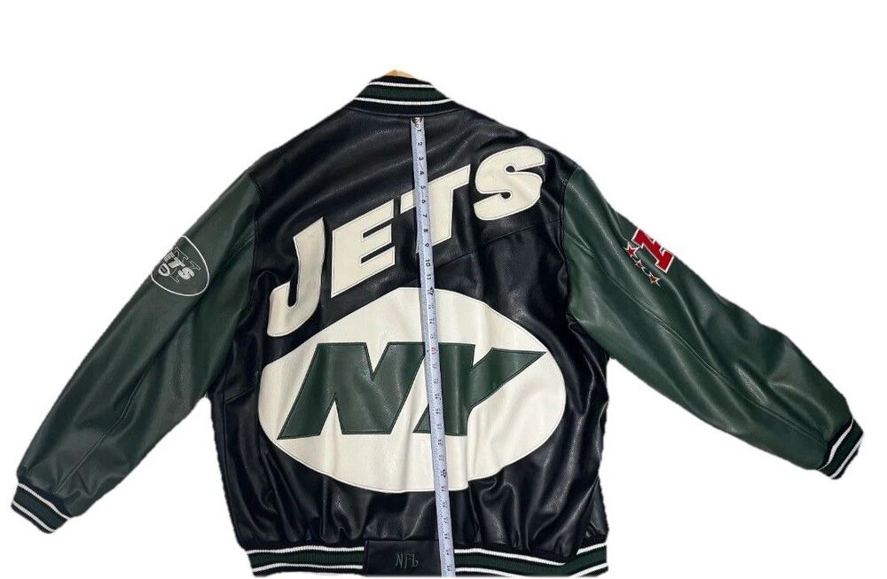 New York Jets NFL Faux Leather Varsity Letterman Jacket 2XL Green Black - Picture 4 of 4